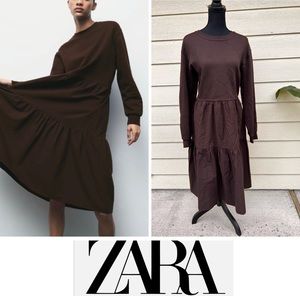 Zara plush combination dark brown dress, New, size L